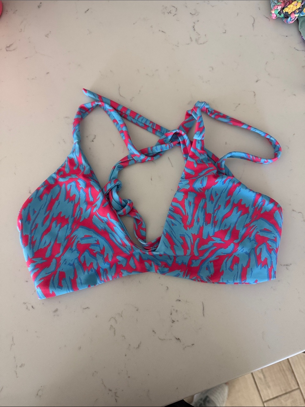 Blue & Pink Printed Strappy Moana Bikini Top size L